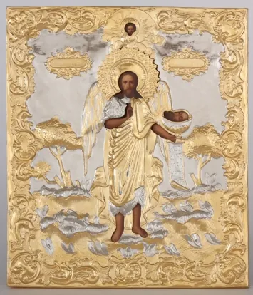 Painted icon of the Prophet John the Baptist 24×30, oil, riza cover №285, gilding