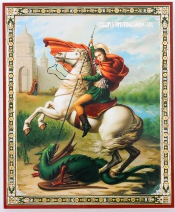 Icon on hardboard №1 11×13 double embossing Miracle of St George and the Dragon