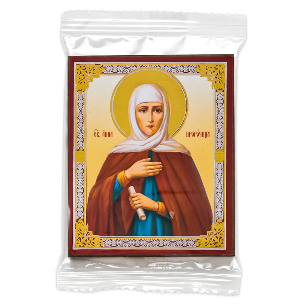 Icon on wooden panel 6×9 double embossing, annotation, packaging Anna the Prophetess, daughter of Phanuel 2