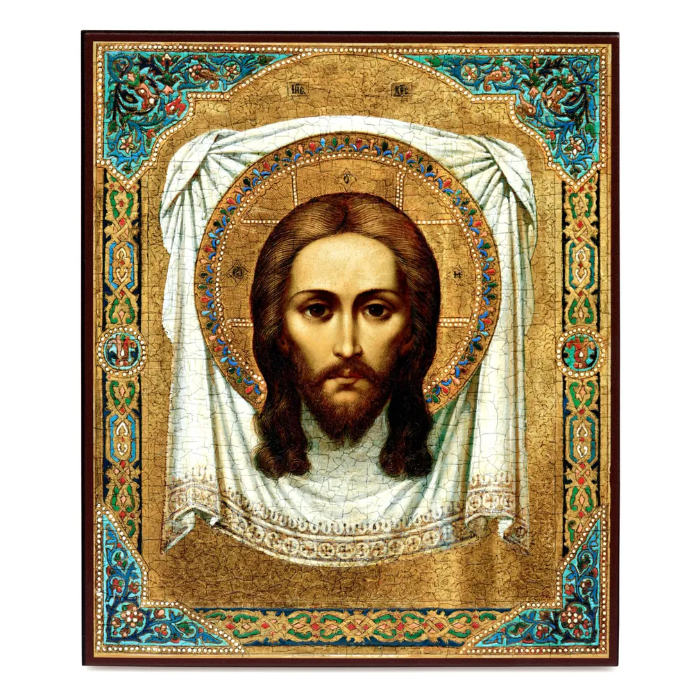 Икона на доске 30х40 объемная печать, лак №2 Спас Нерукотворный 2