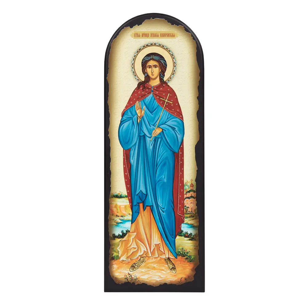 Icon on MDF 18×50 arched, 3D print, varnish Agatha of Palermo