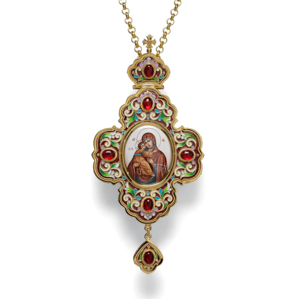 Panagia filigree №0013 double rim enamel miniature, enamel / gilding / Vladimir Mother of God