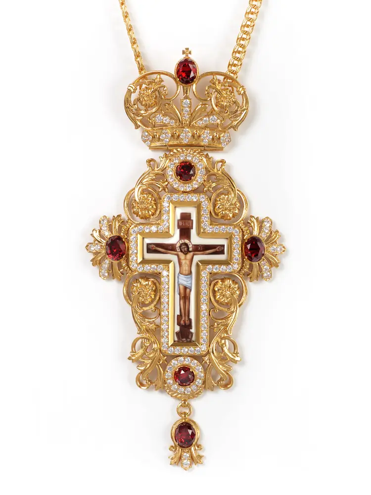 Bishop's cross №189 / cubic zirconia, enamel miniature / gilding / silver