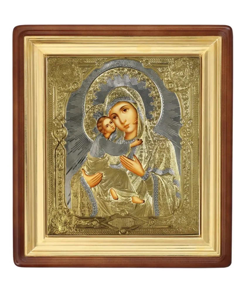 ფერწერული ხატი კიოტში 24×30 ზეთი, მოჭედილობა №225, კიოტი №1 ვლადიმირის ღვთისმშობელი