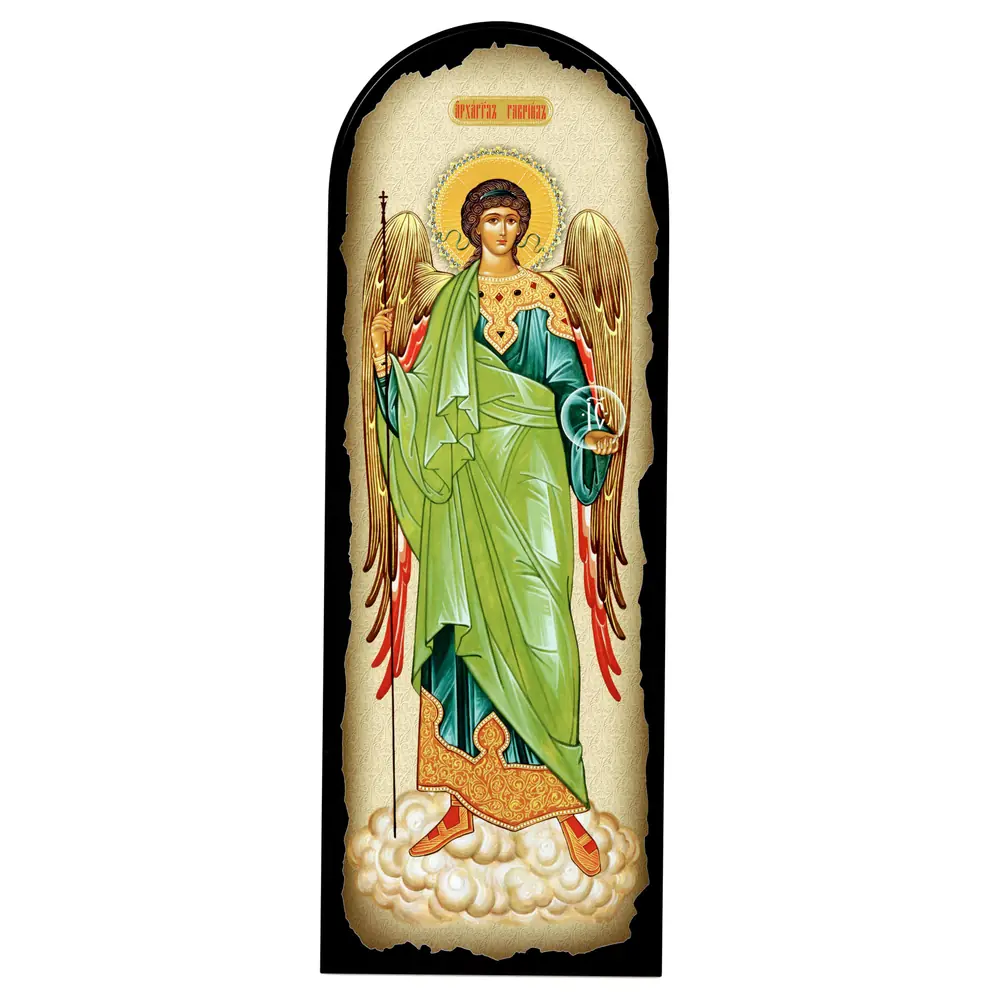 Icon on MDF 18×50 arched, 3D print, varnish Archangel Gabriel 5