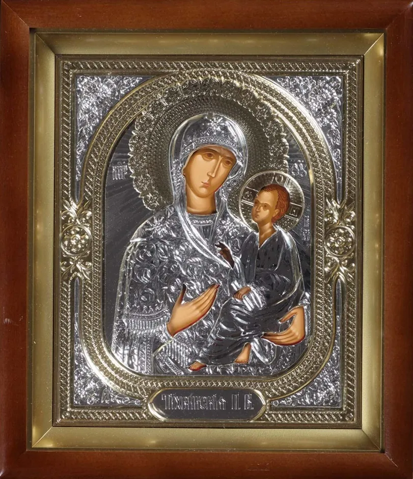 Icon in icon case 18×24 complex, tempera, 3D riza №1 Tikhvin Mother of God