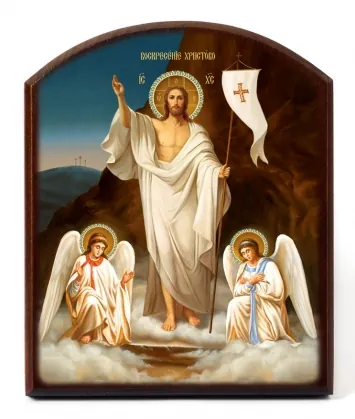 Icon on board 10×12 3D print, arched, varnish Resurrection of Christ 2