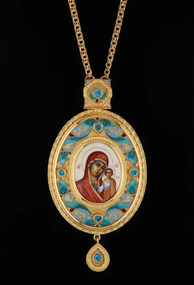 Panagia №146 / gilding / silver filigree, enamel Kazan Mother of God