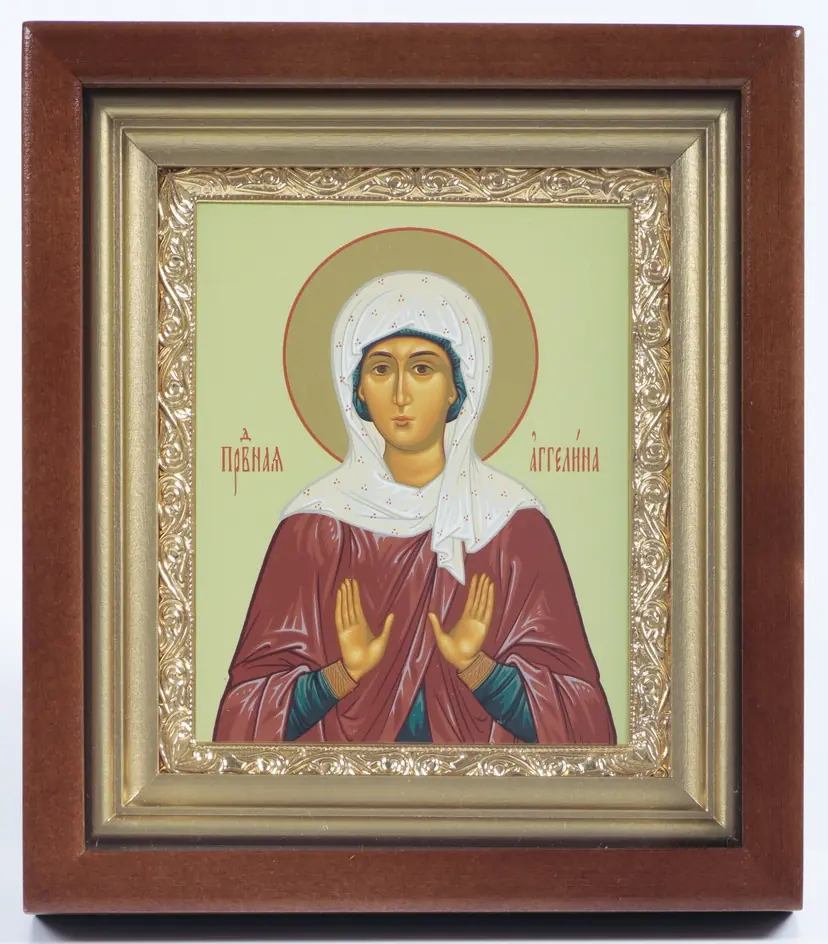 Icon in icon case 11×13 complex, tempera, gilded frame Angelina