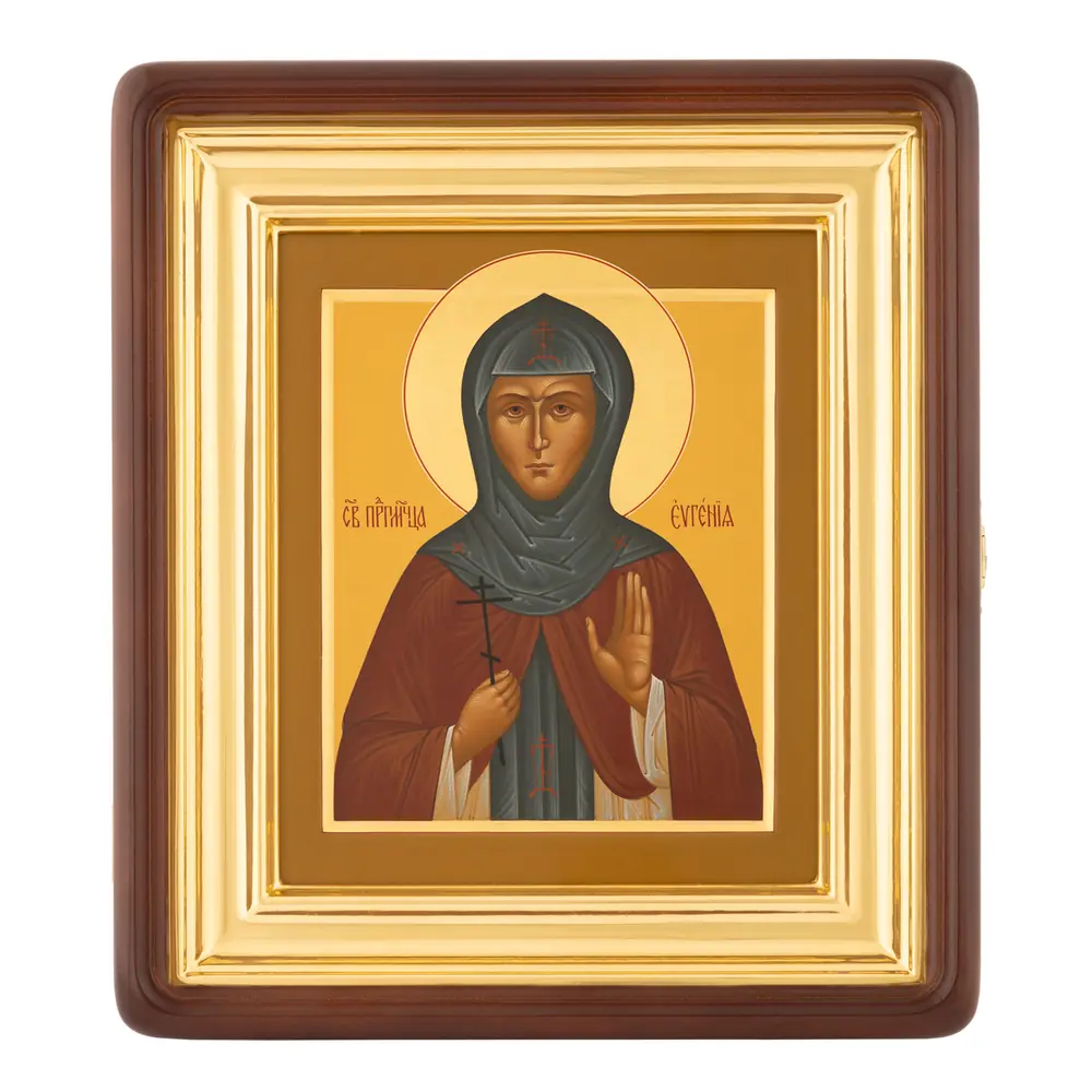 Painted icon on board in icon case 18×24 tempera, gilded halo, recessed field, icon case №1 Eugenia, 02368