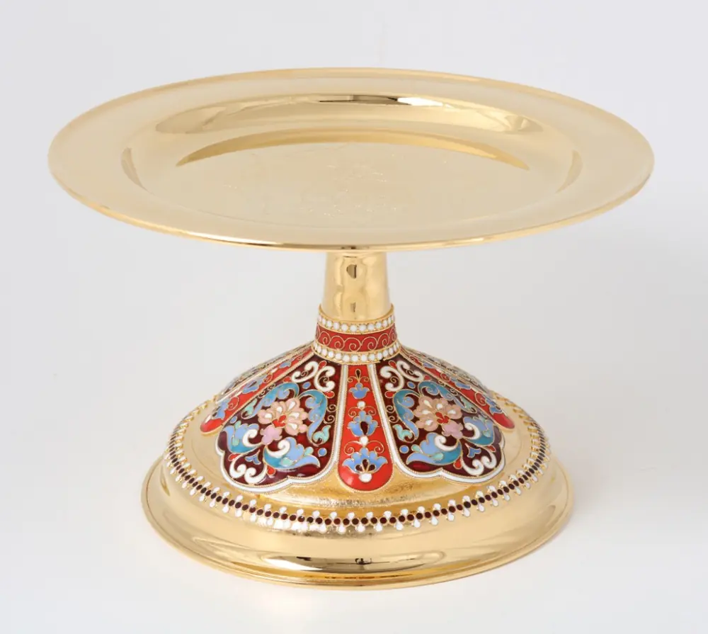 Paten with paten stand / Ø 240 mm-chalice 1,0 l “№4” / filigree, enamel, chasing, hand engraving / gilding