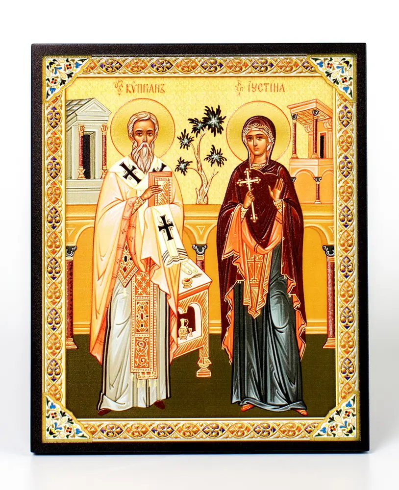 Icon on board 18×24 3D print, varnish Cyprian and Justina