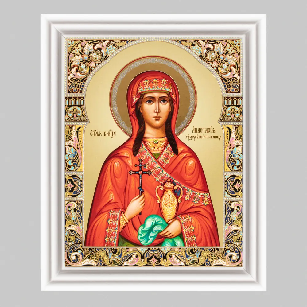 Icon in wooden frame №3 11×13 (white) double embossing Anastasia Deliverer from Bonds (half-length) №4