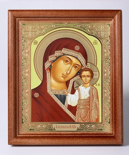 Icon in wooden frame №1 11×13 double embossing Kazan Mother of God 28
