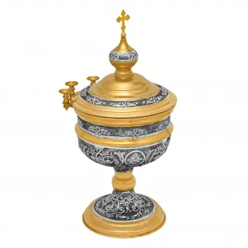 Bowl for blessing water hand, chasing / gilding / silver