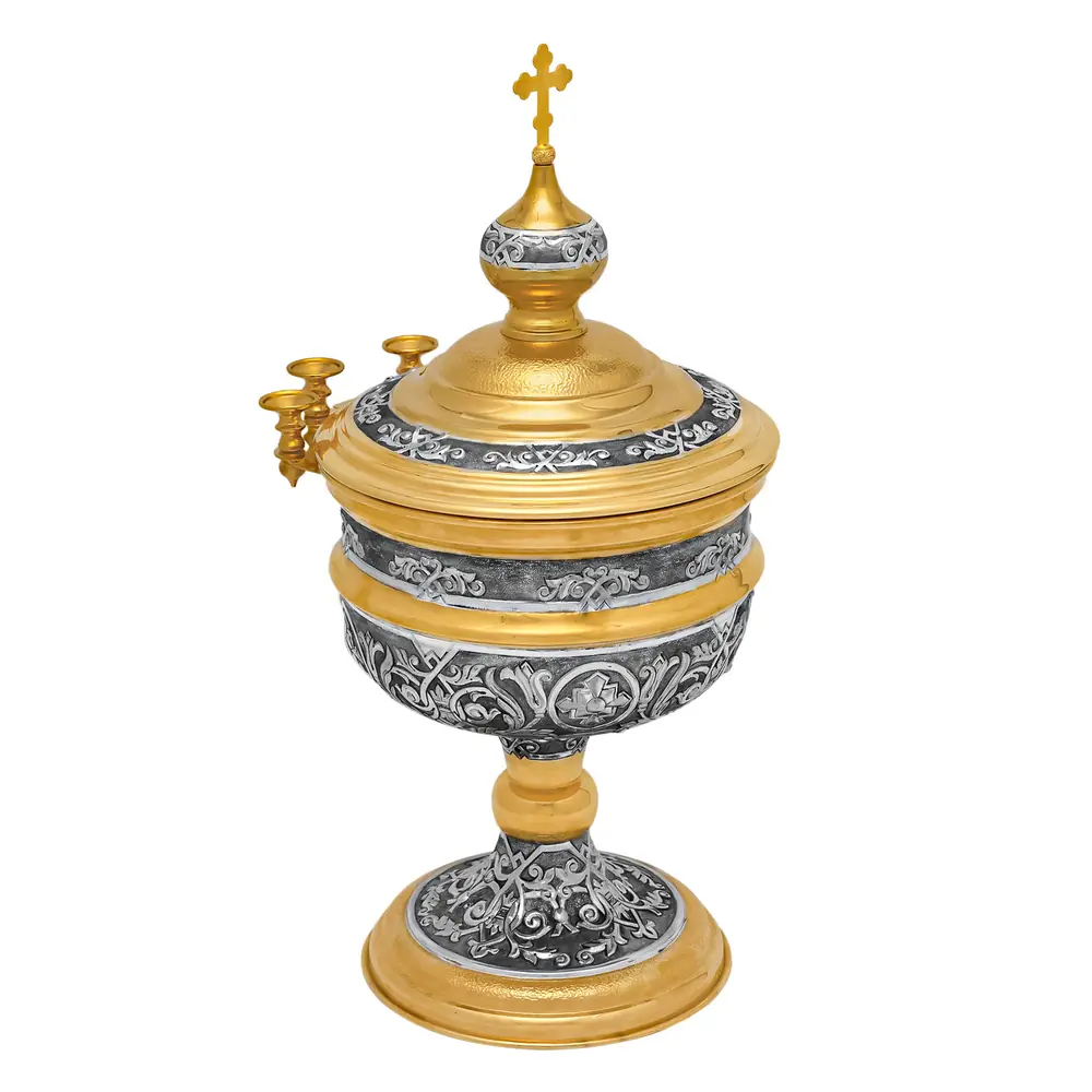 Bowl for blessing water hand, chasing / gilding / silver