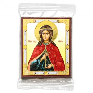 Icon on wooden panel 6×9 double embossing, annotation, packaging Julia of Carthage, virgin, Martyr (3)