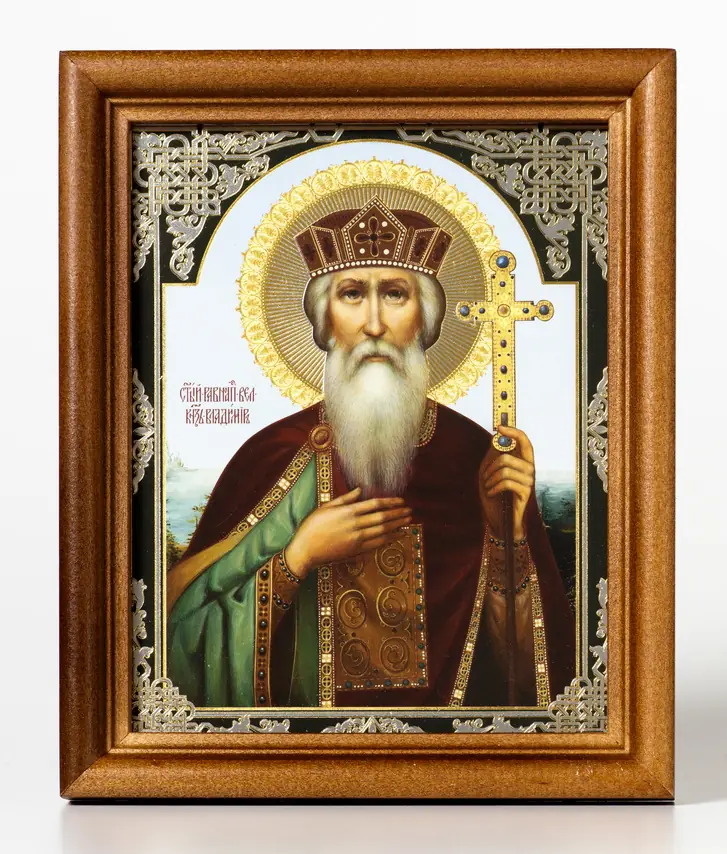Icon in wooden frame №1 11×13 double embossing Vladimir, Equal-to-the-Apostles Prince of Kiev 16