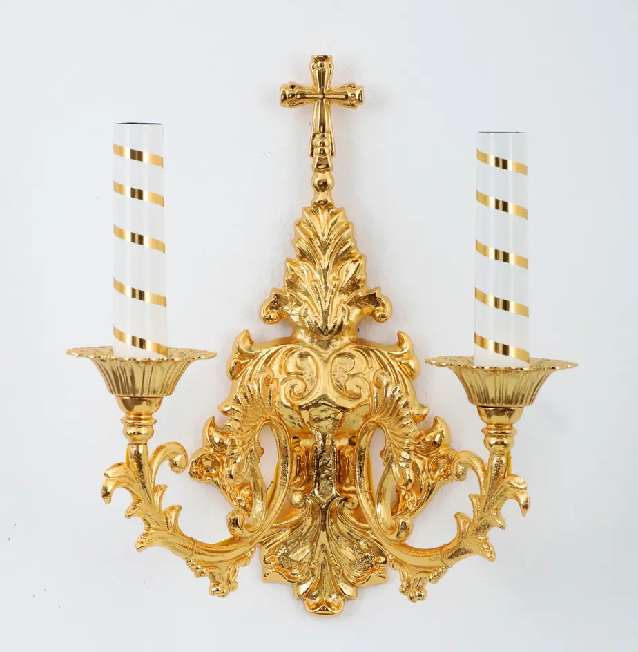 Vigil lamp 2 candles with Cross gilding