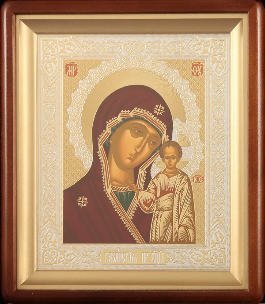 ხატი კიოტში 18×24 ფიგურული, ტემპერა №5 ყაზანის ღვთისმშობელი (თეთრი ფონი)