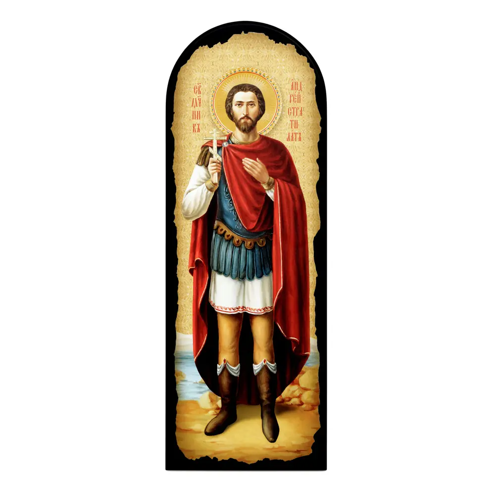 Icon on MDF 18×50 arched, 3D print, varnish Andrew Stratelates