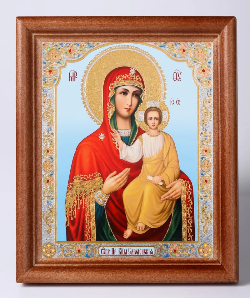 Икона в деревянной рамке №1 11х13 двойное тиснение Смоленская БМ