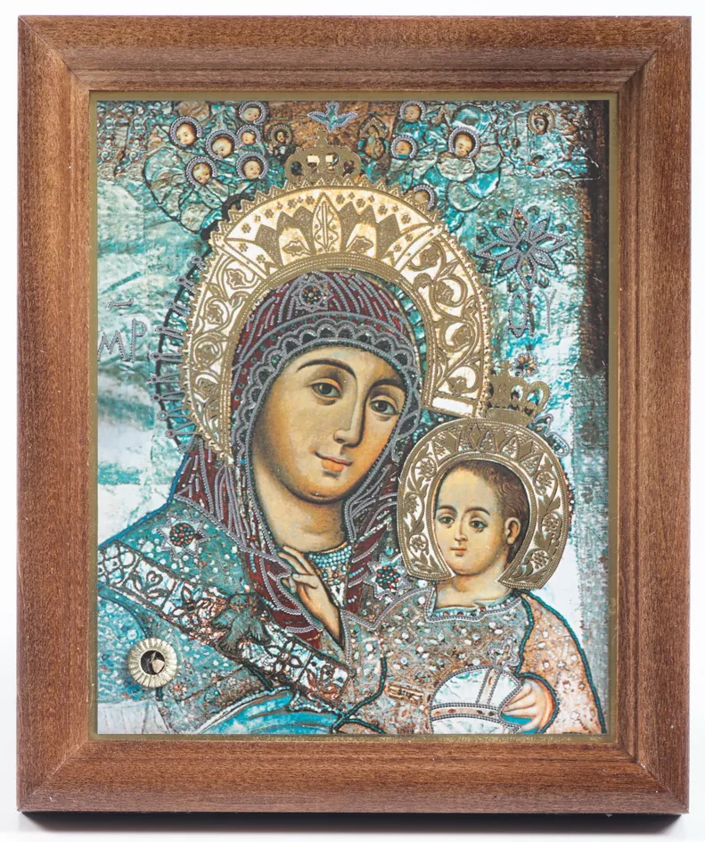 Icon in wooden frame №1 11×13 double embossing, annotation, packaging Bethlehem Mother of God