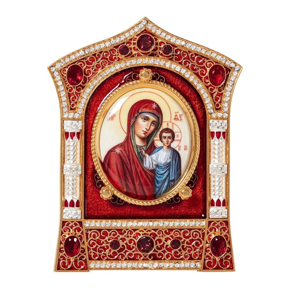Table icon №136 decal, enamel / gilding, silver plating / Kazan Mother of God