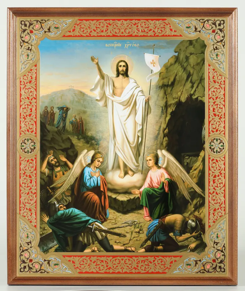 ხატი ხის ჩარჩოში №1 30×40 ორმაგი ტვიფრი, შეფუთვა ქრისტეს აღდგომა 2