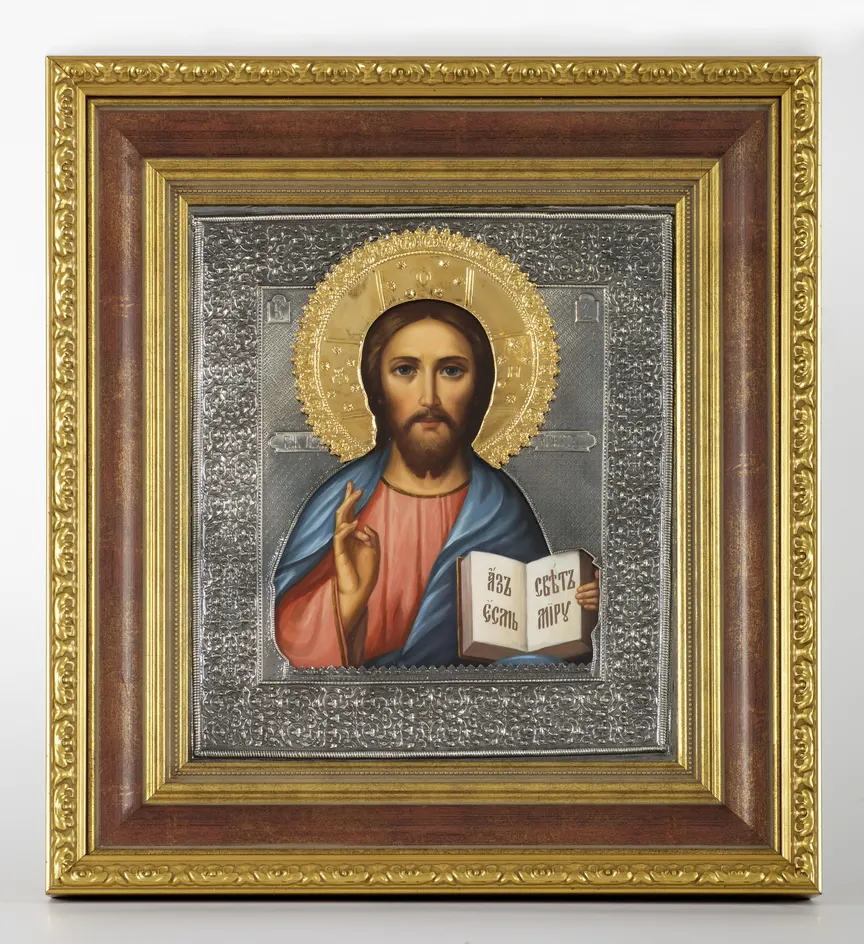 ფერწერული ხატი კიოტში 24×30 ზეთი, მოჭედილობა №36, გაშავებული მოვერცხლვა, კიოტი №22 მაცხოვარი