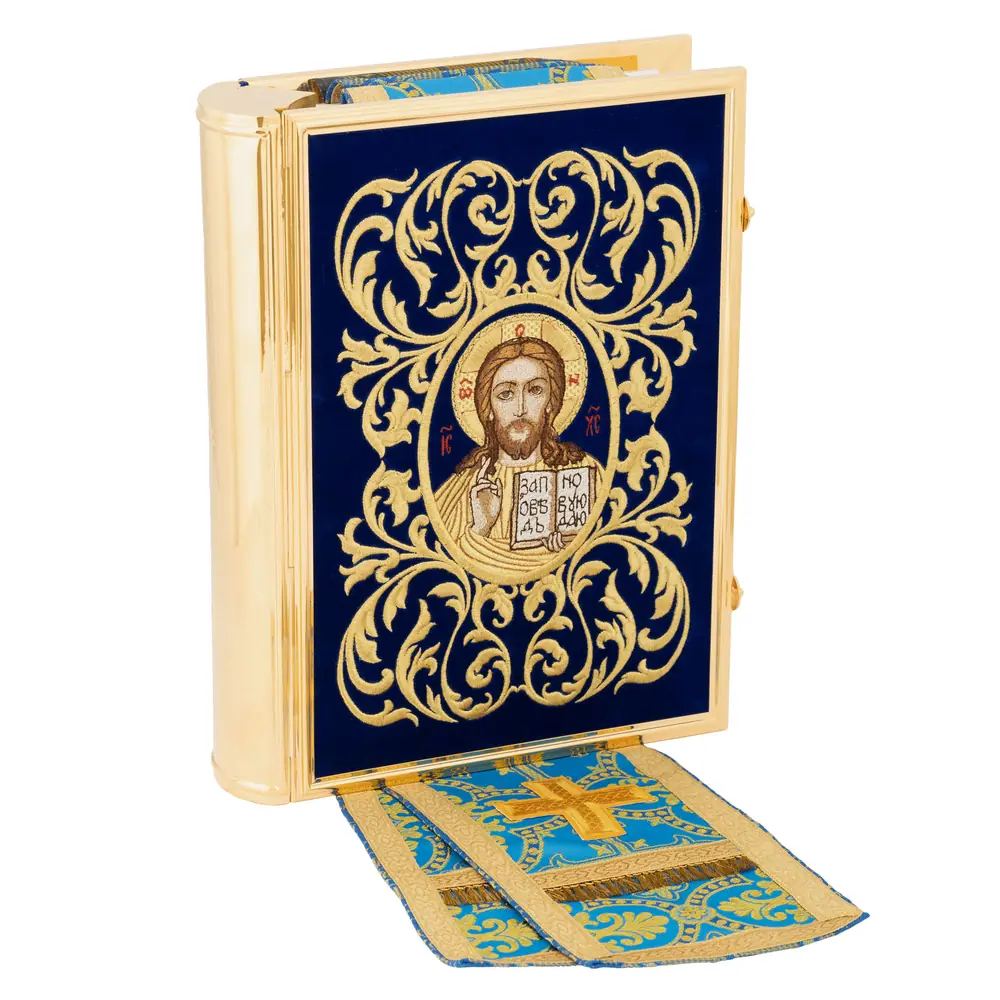 Gospel 360 * 240 altar №7 embroidery gilding blue