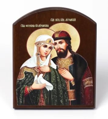 Icon on board 10×12 3D print, arched, varnish Peter and Fevronia