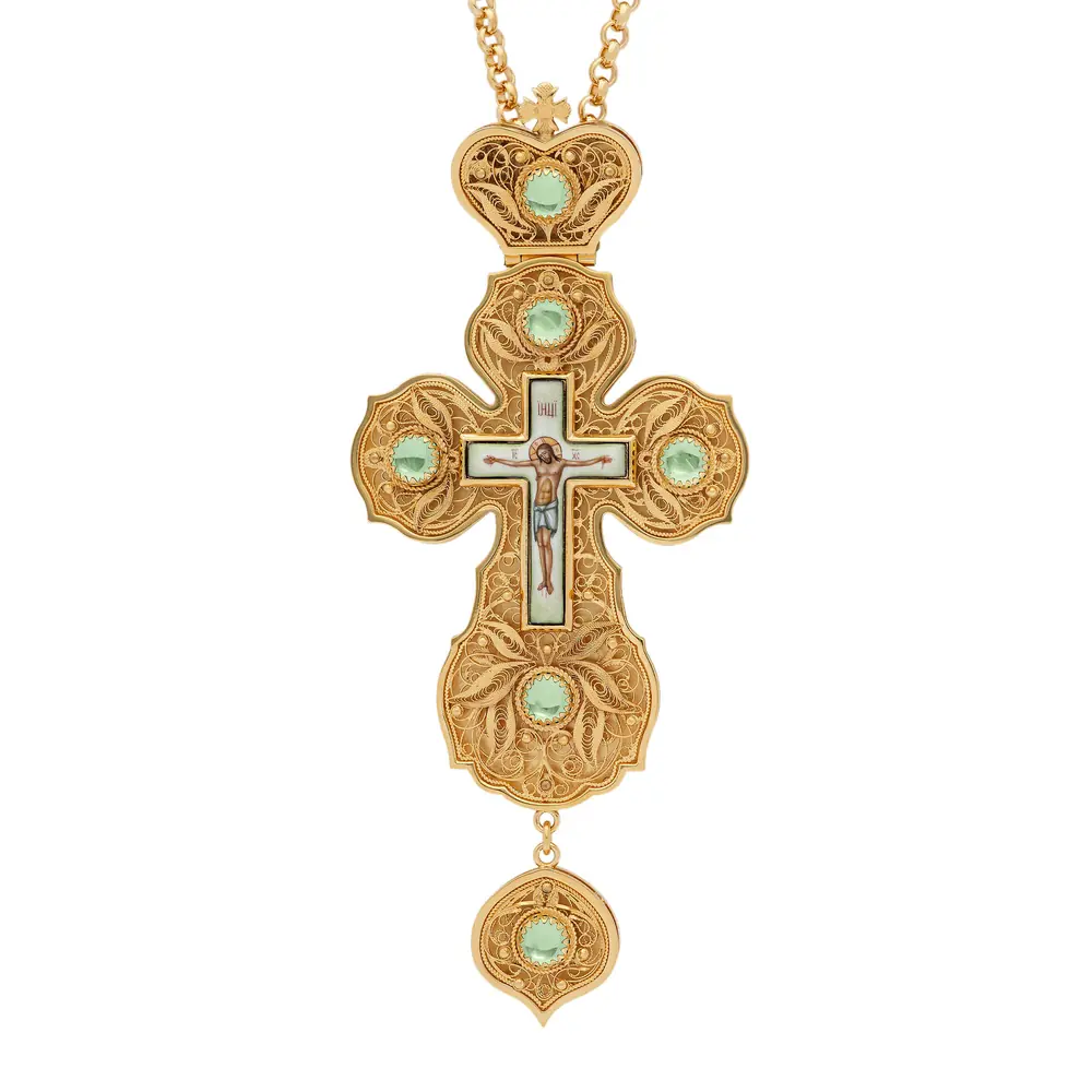 Pectoral cross filigree №0017 double rim enamel miniature / gilding