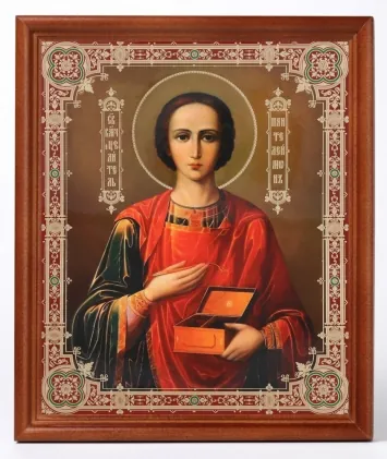 Icon in wooden frame №1 18×24 double embossing Panteleimon 4