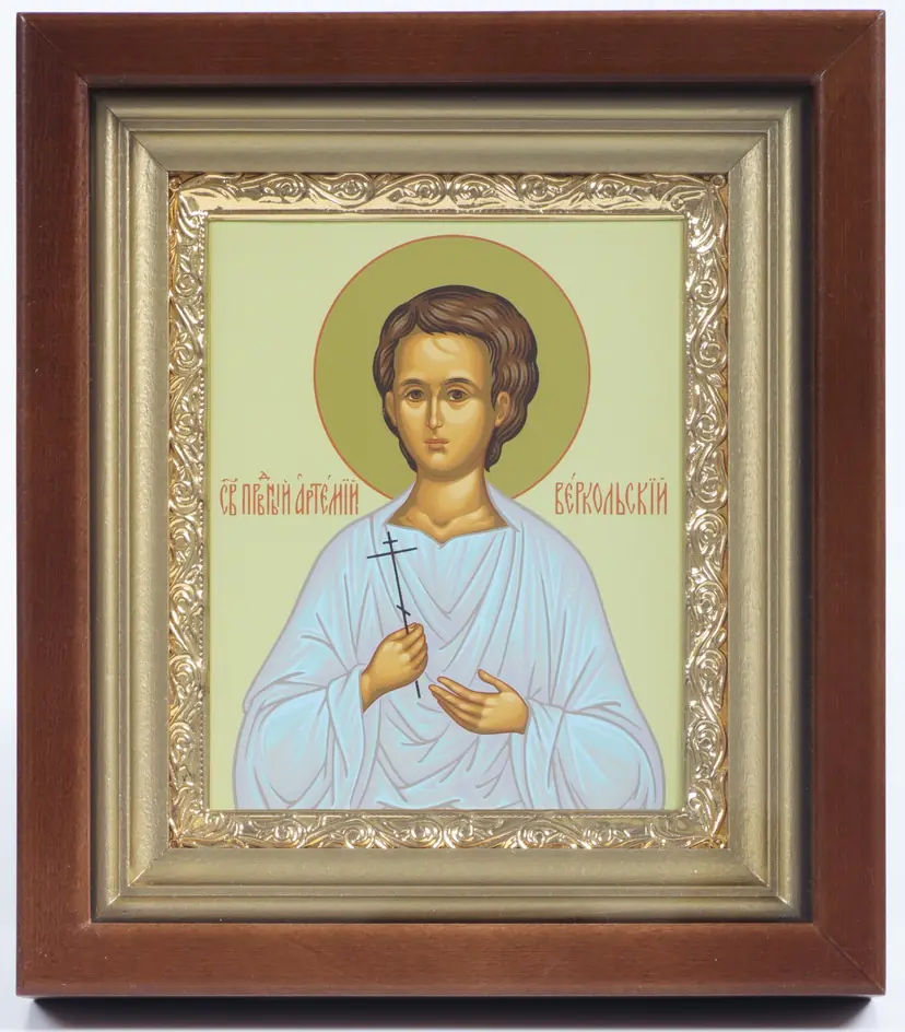 Icon in icon case 11×13 complex, tempera, gilded frame Artemius of Verkola