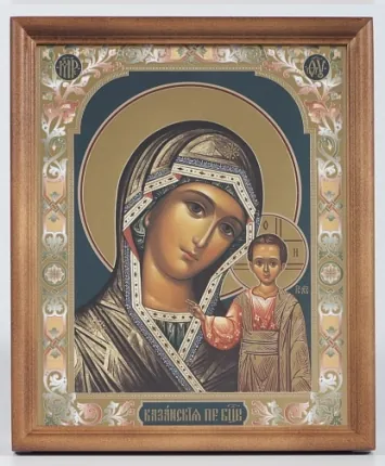 Icon in wooden frame №1 18×24 double embossing Kazan Mother of God 29
