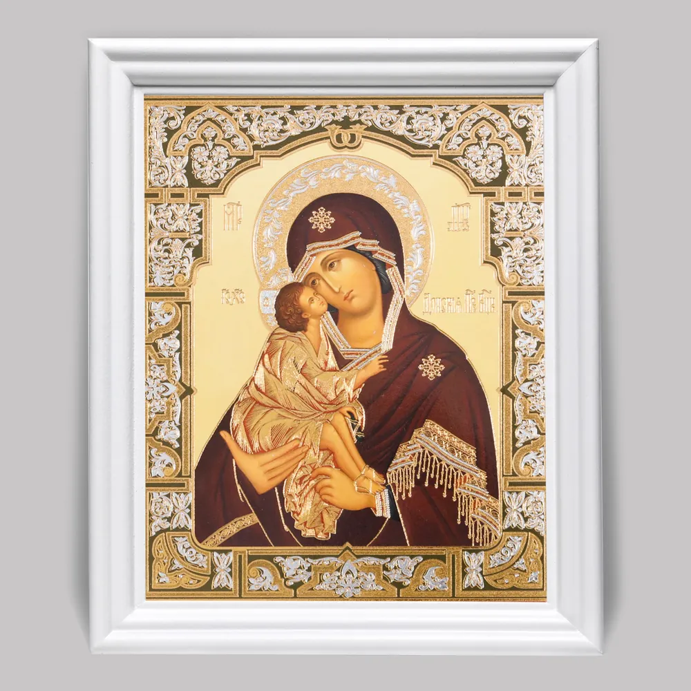 Icon in wooden frame №3 11×13 (white) double embossing Don Mother of God 2