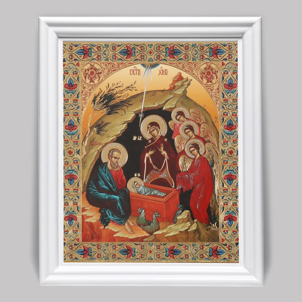 Icon in wooden frame №3 11×13 (white) double embossing Nativity of Christ 45