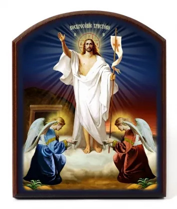 Icon on board 10×12 3D print, arched, varnish Resurrection of Christ