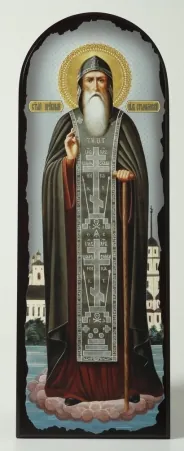Icon on MDF 18×50 arched, 3D print, varnish Nilus of Stolobny