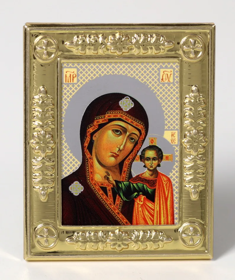 Icon in metal frame 4×5 embossing, on adhesive tape Kazan Mother of God