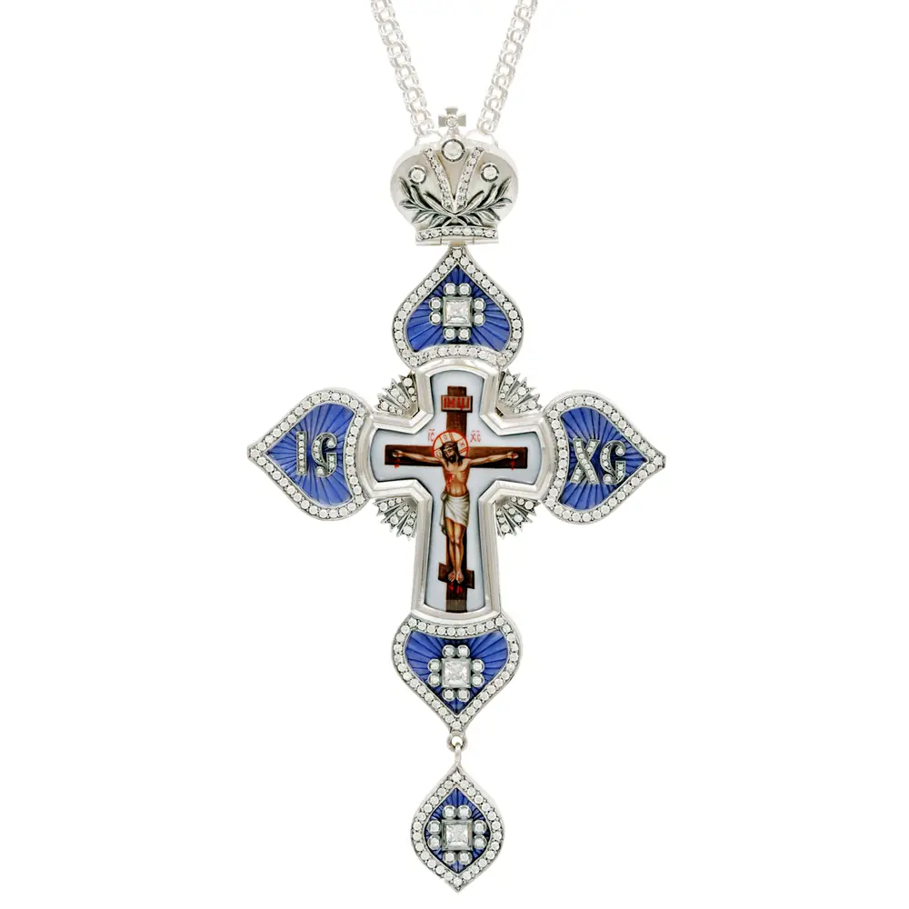 Pectoral cross №230 / cubic zirconia enamel miniature, enamel silver