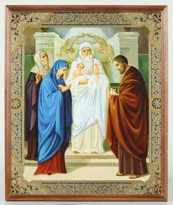 Icon in wooden frame №1 30×40 double embossing, packaging Meeting of the Lord 2
