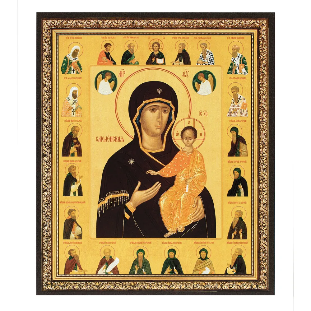 Icon on board 22×26 3D print, varnish Smolensk Mother of God 10