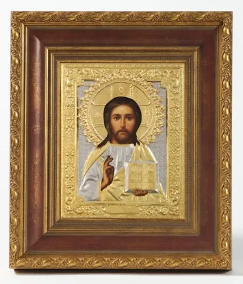 ფერწერული ხატი კიოტში 18×24 ზეთი, მოჭედილობა №42, მქრქალი მოოქროვება, კიოტი №22 გიორგი ძლევამოსილი