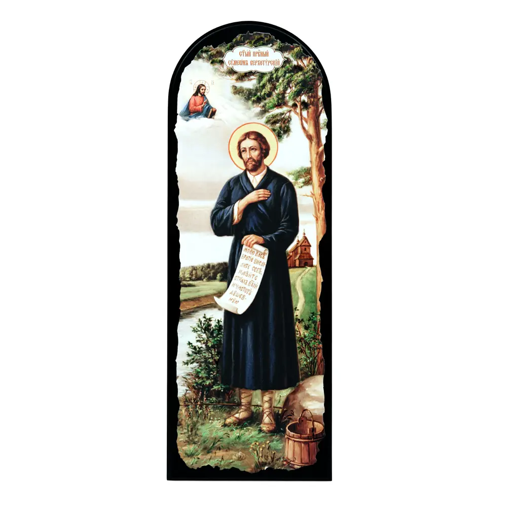 Icon on MDF 18×50 arched, 3D print, varnish Simeon of Verkhoturye