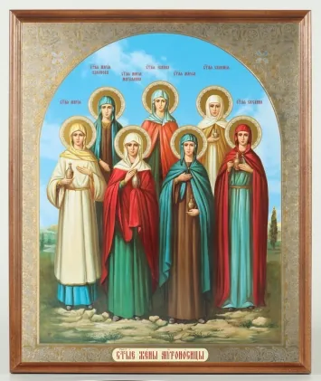 Icon in wooden frame №1 30×40 double embossing, packaging Myrrhbearing Women