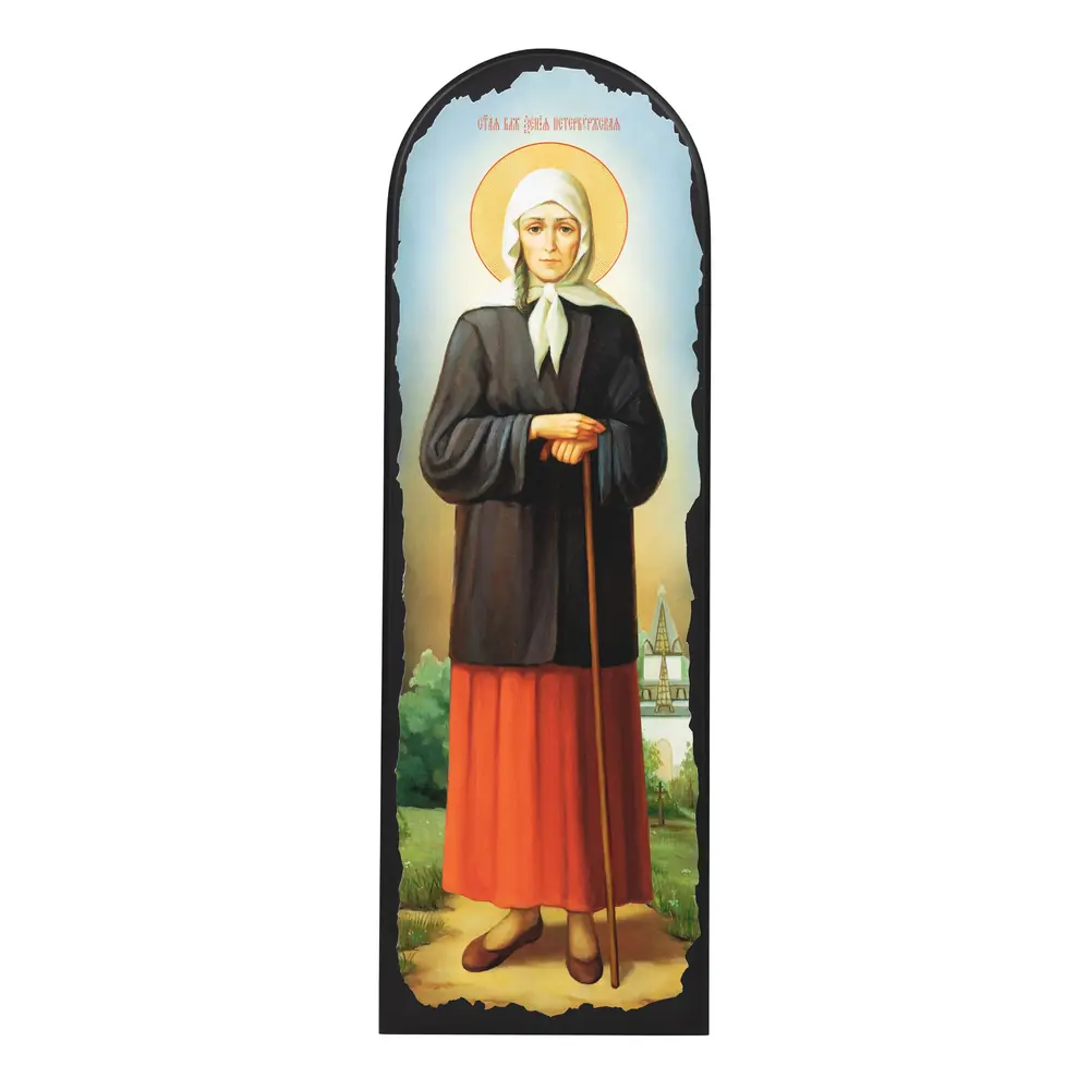 Icon on MDF 18×50 arched, 3D print, varnish Xenia of St Petersburg 2