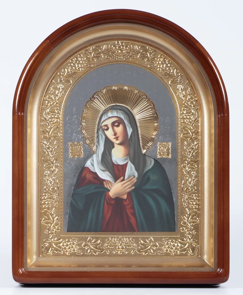 Icon in icon case 24×30 complex, arched, photo, 3D riza, open, gilding Tenderness Mother of God