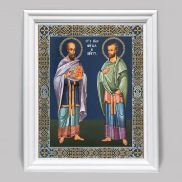 ხატი ხის ჩარჩოში №3 11×13 (თეთრი) ორმაგი ტვიფრი პეტრე პავლე 6